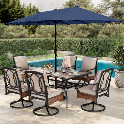 Ensemble de salle à manger rectangulaire pour 6 personnes 60 "" avec coussins et parasol Leonard