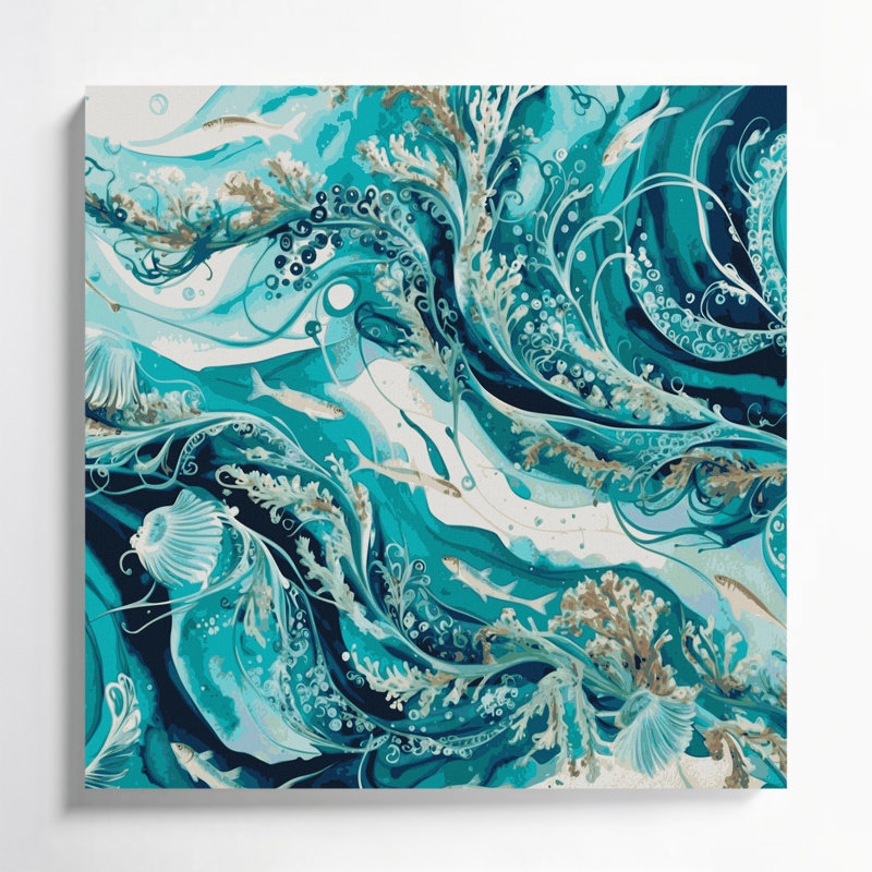 Art mural sur toile, motifs de récifs hawaïens, H 16 po x l 16 po