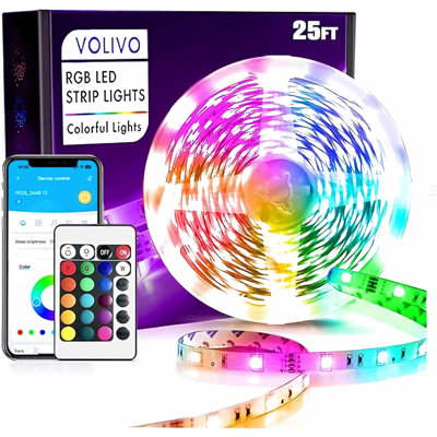 24.6ft 24V Low Voltage 5050 RGB LED Strip Light, DayBetter App & 24 Keys IR Remote Controlled Color Changing Ambient Tape Light for Indoor Bedroom Cabinet Party Decor