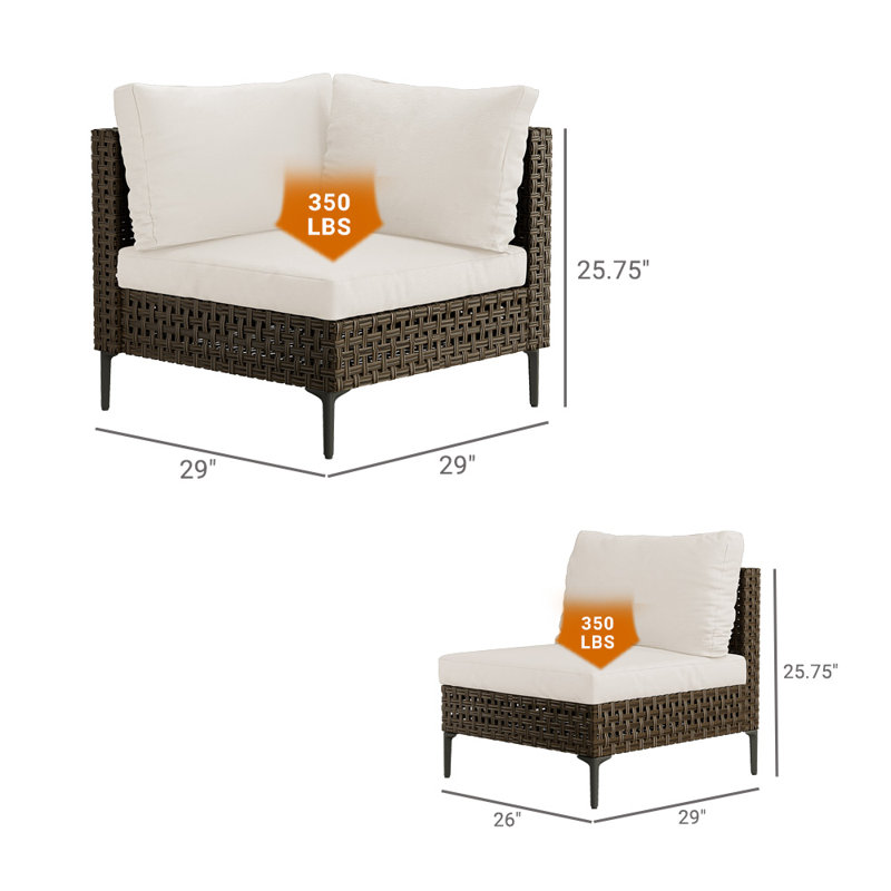 2-Piece Wicker Outdoor Patio Sectional, Beige/Brown