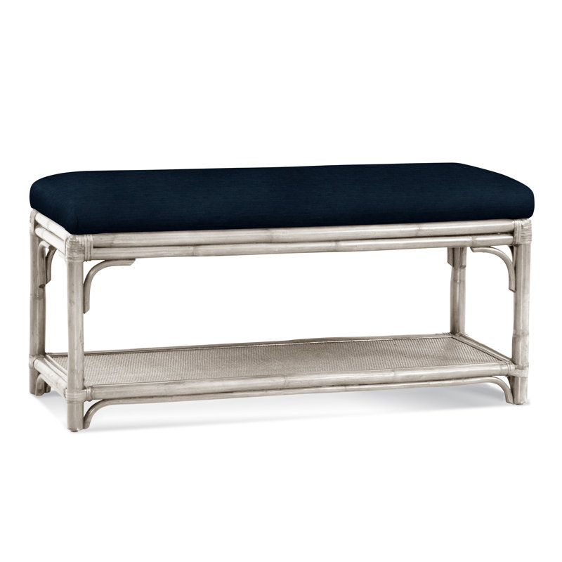 Summer Retreat Wicker Shelf Storage Bench, Antique Frost White, Ivory Crypton Performance; 0886-91