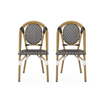 Ensemble de 2 chaises bistro Bo, blanc et noir, faux rotin, métal