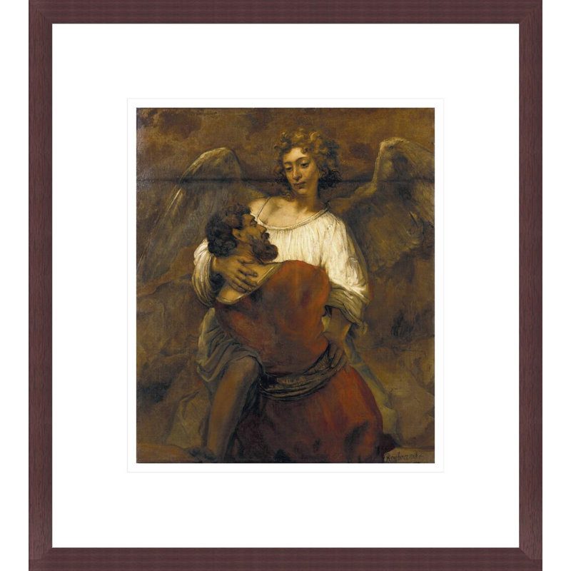 «Jacob Wrestling with the Angel» par Rembrandt van Rijn - Reproduction giclée encadrée, H 15,29 po x l 13,75 po
