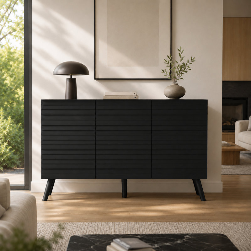 Modern Black 3-Door Cabinet With Adjustable Shelves
