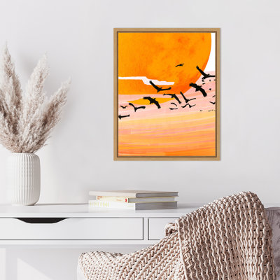 Birds at Sunset by Maupin Framed Canvas Wall Art Print