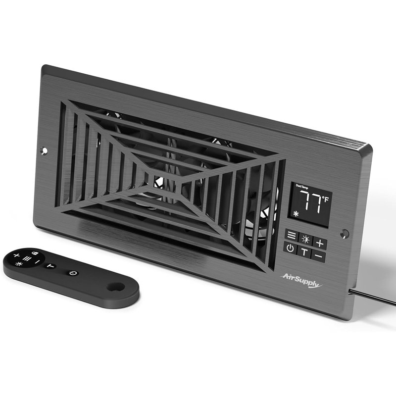 Turbro Register Booster Fan, Enhances Hvac Airflow, 4-way Vent Grille, 10-speed Fan, Intelligent Lcd Controller, Thermal Probe, Thermostat Control, Remote Control