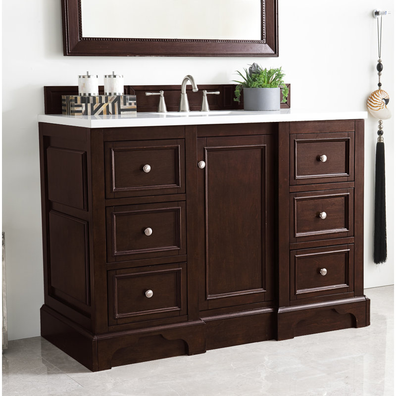 De Soto 48'' W Single Vanity, Bright White, Carrara White Marble, 8" Widespread