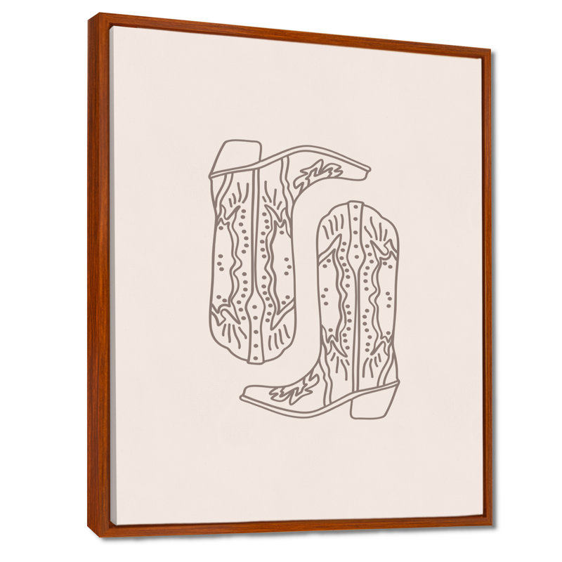 Illustration de bottes de cowboy, Toile avec cadre flottant brun, H 32 po x l 24 po x P 1 po