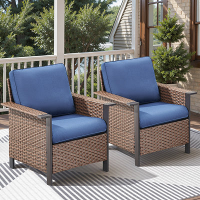 Ensemble de 2 chaises longues d'extérieur en osier avec coussins Coady