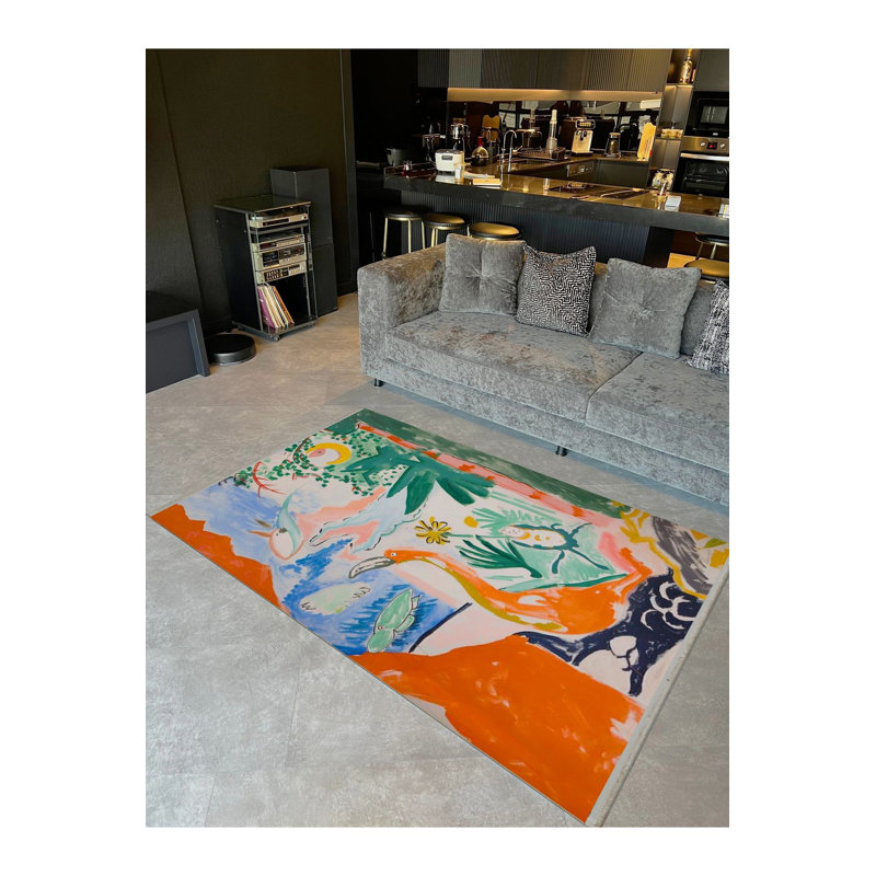 Tapis décoratif moderne à motif de fleurs d'oie et de soleil aux tons pastel