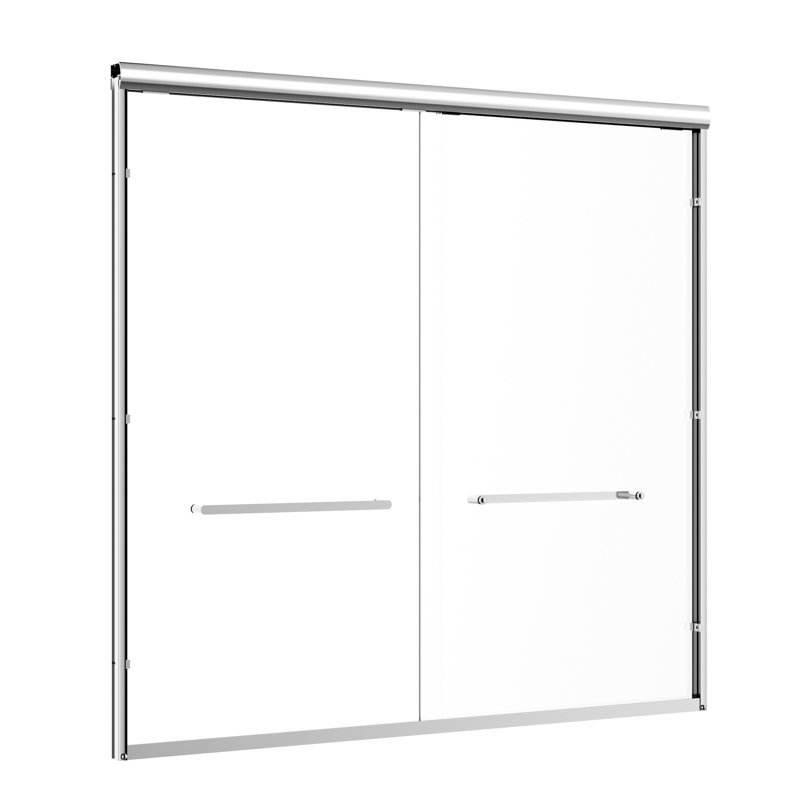 60" W X 57" H Soft-Close Double Sliding Shower Door With Finish, 1/4" Thick Tempered Glass, Dual Stainless Steel Handles, , Reversible For Space - Saving Bathroom Designs, Leakproof Design Magnetic