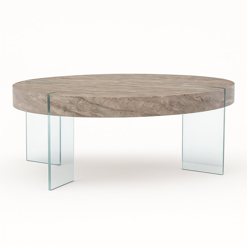 Oval Stone Veneer Coffee Table with Tempered Glass Floating Legs-43" L x 24" W x 17" H