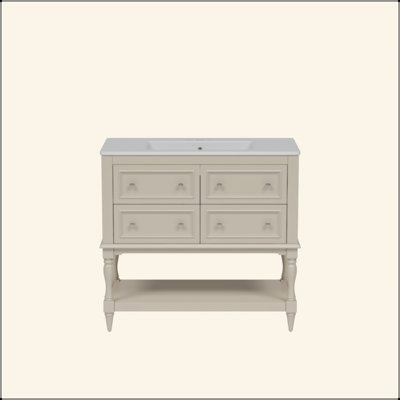 36" Bathroom Vanity Cabinet With Sink Combo Set, Undermount Ceramic Sink, Free Standing Vanity Set With 4 Drawers, Solid Wood Frame Bathroom Cabinet