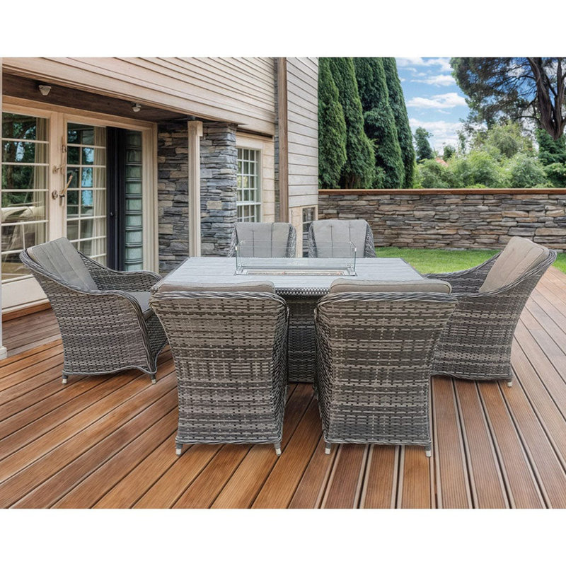Aura 6 Seater Rattan Garden Furniture With Rectangle Table Fire Pit Set