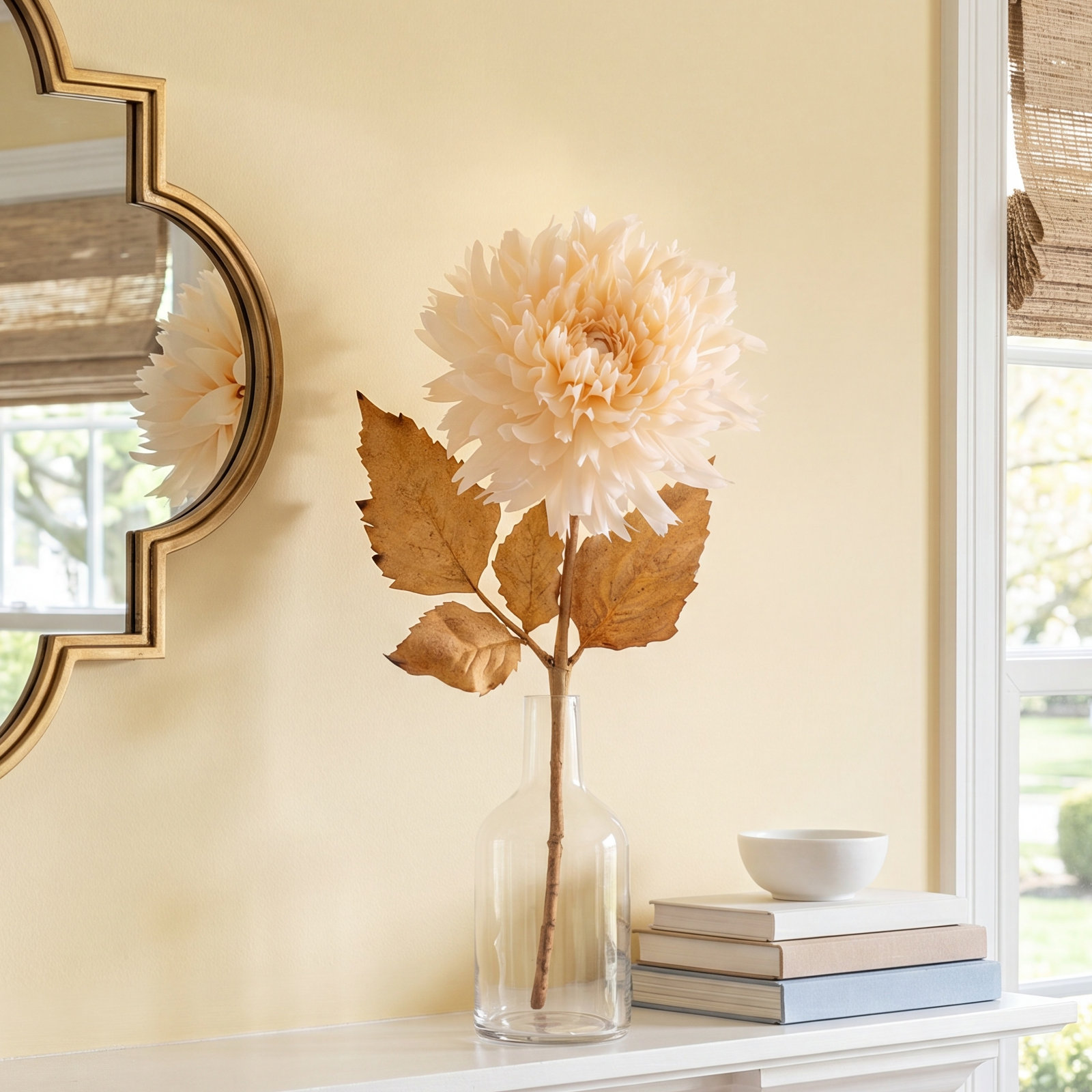 Nod To Nature 27.5" Blossoming Cream Dahlia Stem; Cream, Cream