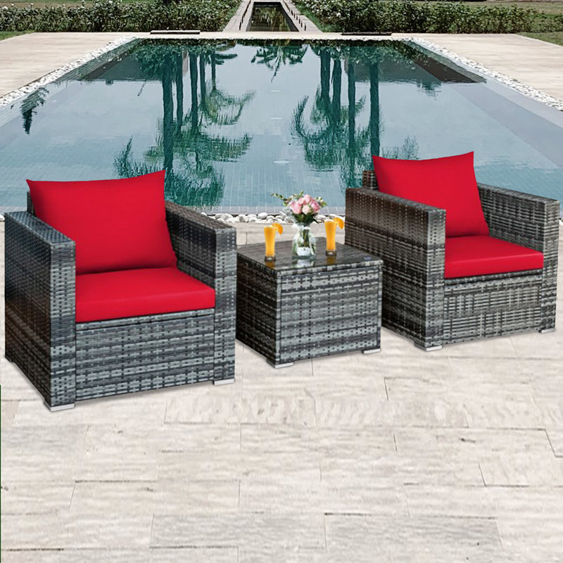 Alycen 2 - Person Patio Conversation Set with Cushions, Red, Gray