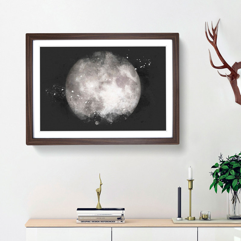A Full Moon - Picture Frame Graphic Art Print, 62cm H x 87cm W x 2cm D, Walnut Framed