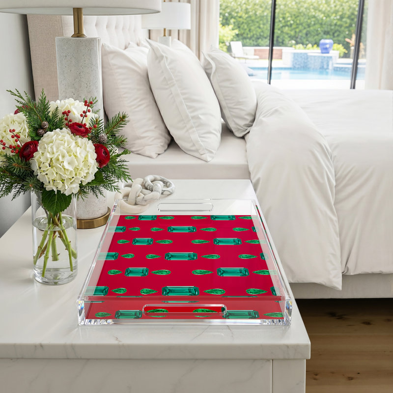 Gem Emeralds Red Acrylic Rectangle Decorative Tray, 22.5"W x 14.5"D x 2"H