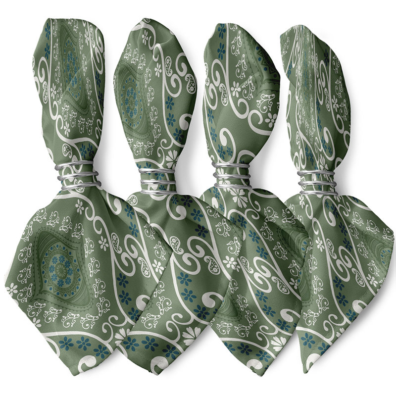 Harrel Polyester Abstract Square Napkin, Green