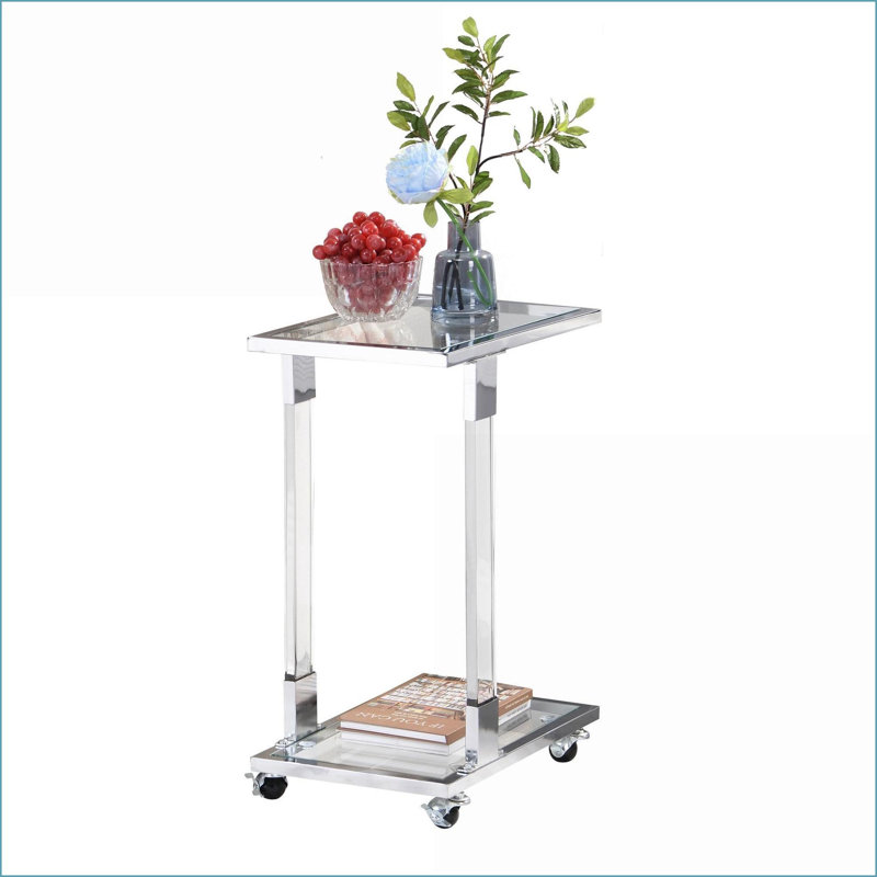 Chrome moderne Table basse en acrylique pour le salon, facile à nettoyer avec des roulettes verrouillables
