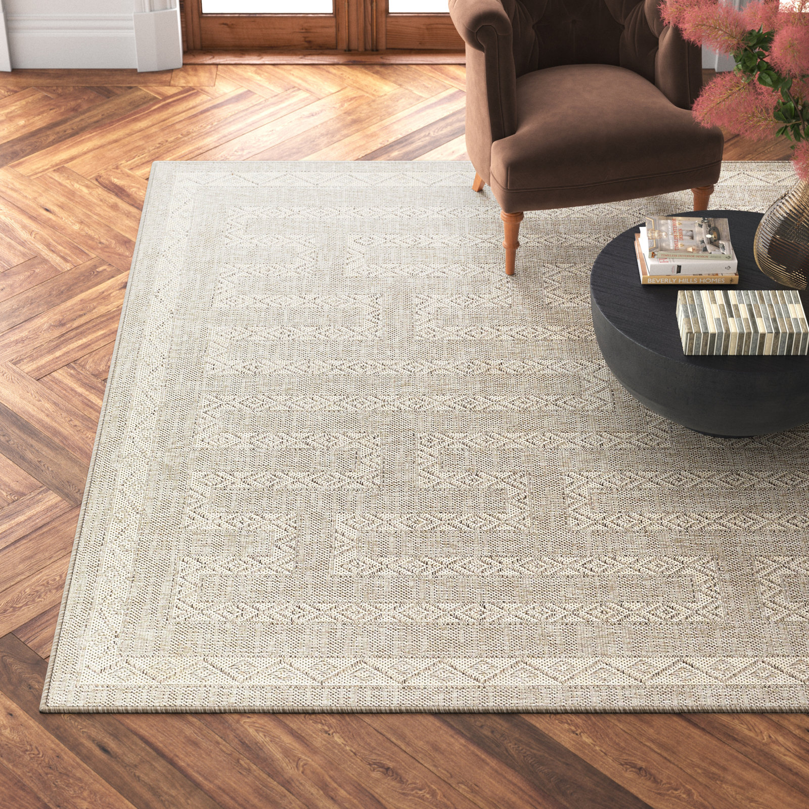 Pavia Gray/Beige Indoor/Outdoor Rug, Rectangle 4'1" x 6'