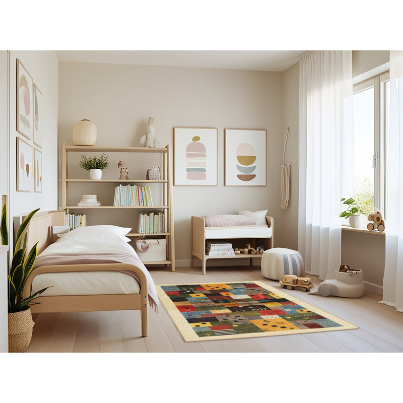 Tapis beige/gris/rouge contemporain, Rectangle 4 pi x 6 pi