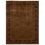 Hand Knotted Wool Oriental Area Rug in Green And Navy