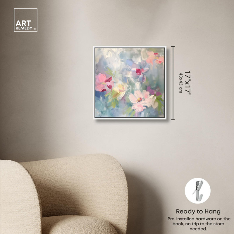 Art floral abstrait sur toile, art floral, Cadre flottant blanc, H 17 po x l 17 po x P 1,8 po
