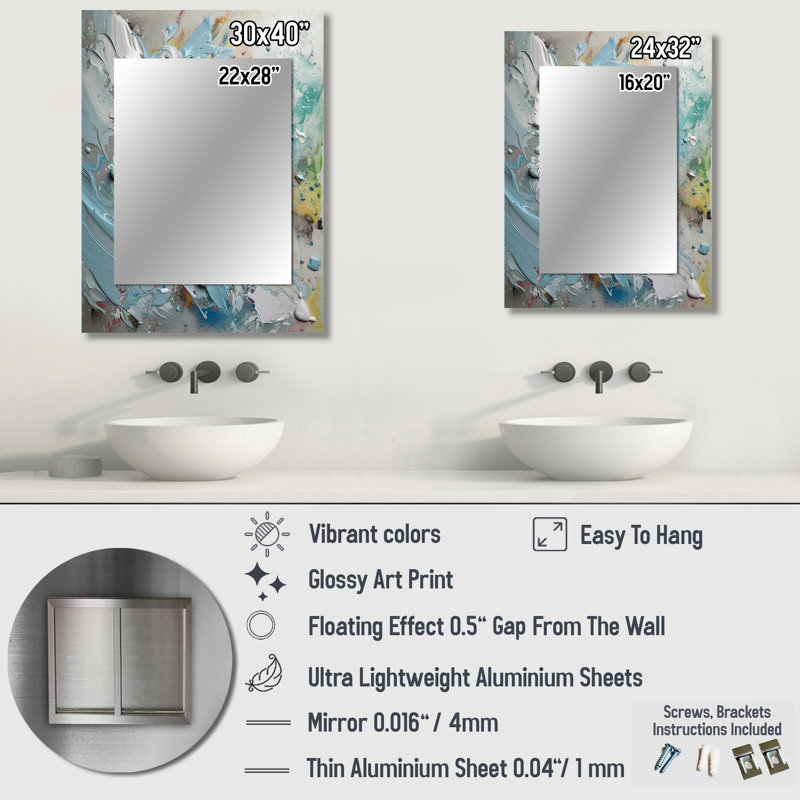 Summer Memories Abstract In White And Blue III - Abstract Painting Unique Wall Mirror Decor, Modern Large Mirror, Printed Metal Art