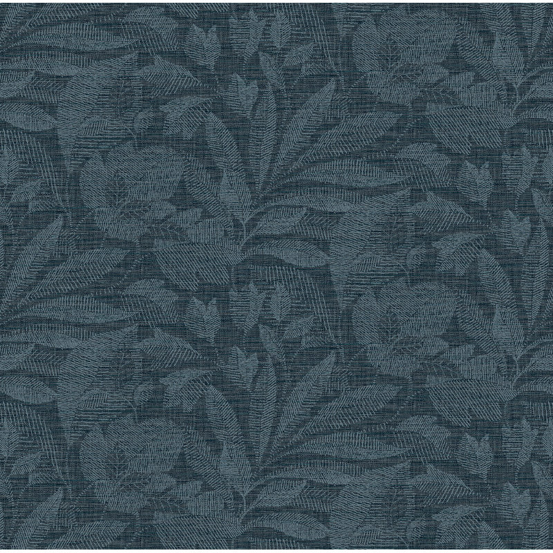 Argirdas Etched Leaves 27' L x 27" W Wallpaper Roll, Blue