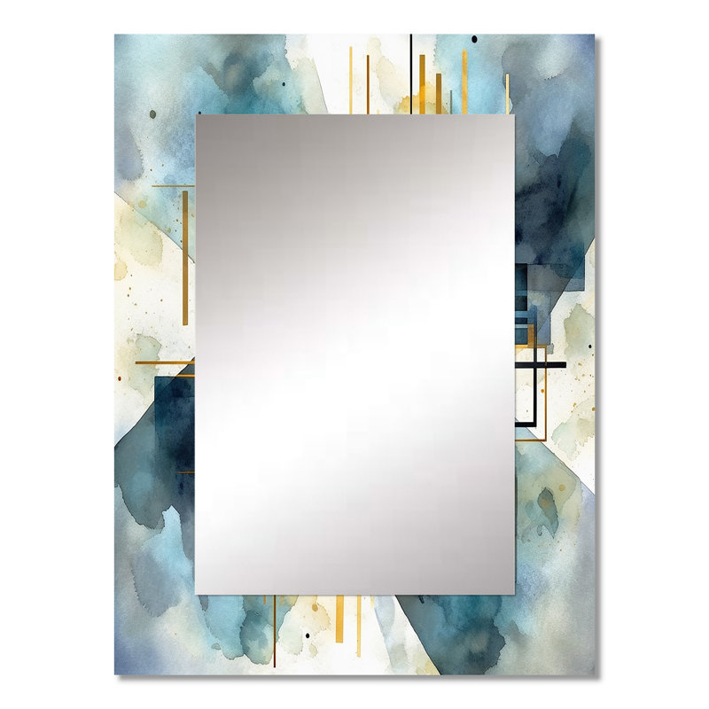 Or bleu abstrait - réalités abstraites - grand miroir mural de formes abstraites, art moderne unique, 32 po x 24 po