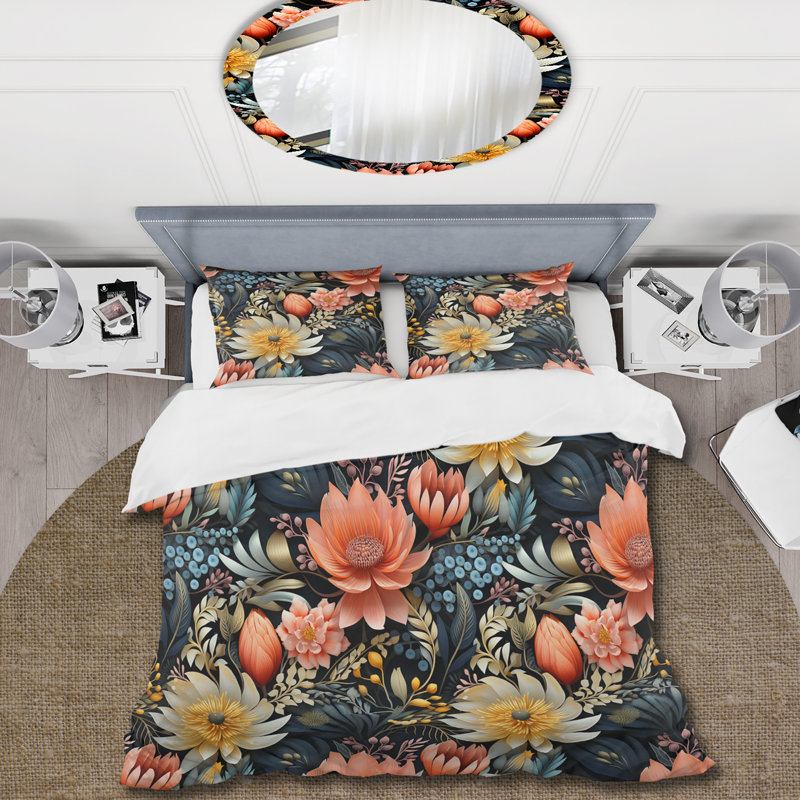 Multicolor Tribal Fusion Floral Pattern III - Ensemble de housse de couette à motif floral