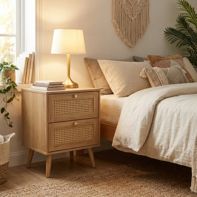 Anisjon & Rattan 2 Drawer Bedside Table