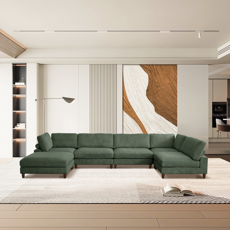 Canapé modulaire en velours côtelé 6 pièces, Velours côtelé vert
