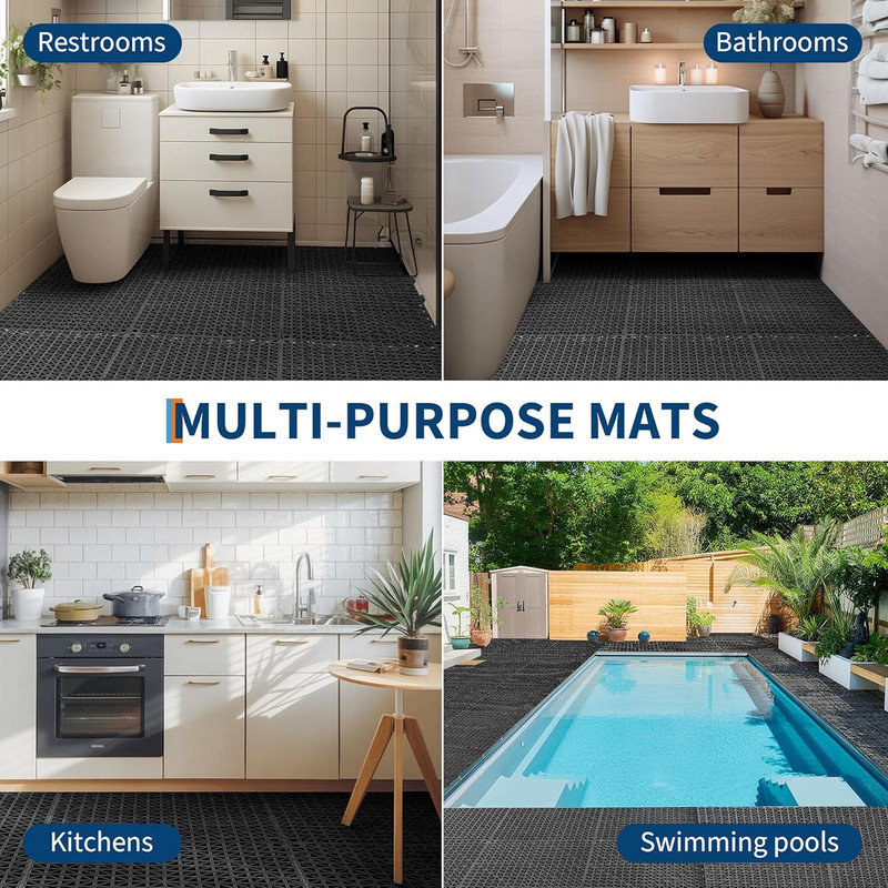 50 Pack Interlocking Floor Tiles 12" x 12" Modular Interlocking Cushion Soft PVC Floor Non-Slip Splicing Waterproof Mat,Non-Slip Drainage Holes for Kitchen, Yard, Pool,Patio,Bathroom