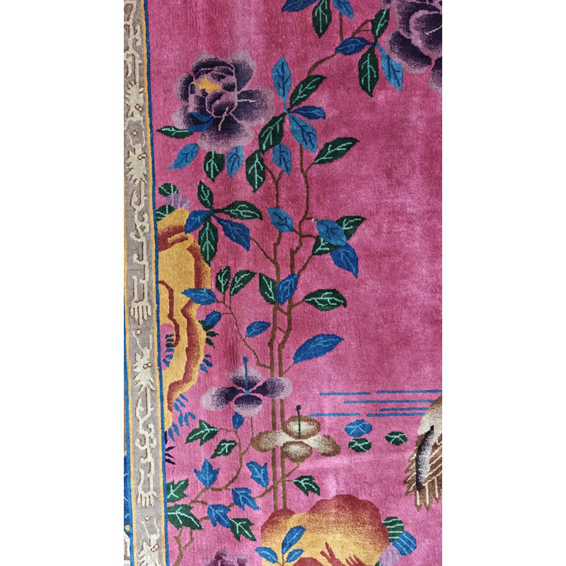 Hand Knotted Wool Floral Area Rug in Pink