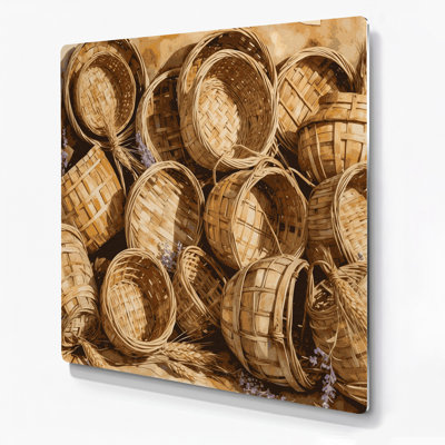 Farm Woven Baskets Brown Metal Wall Art