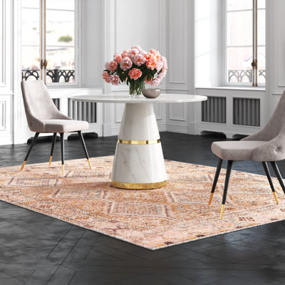 Merseyside Round Faux Marble Top Metal Base Dining Table