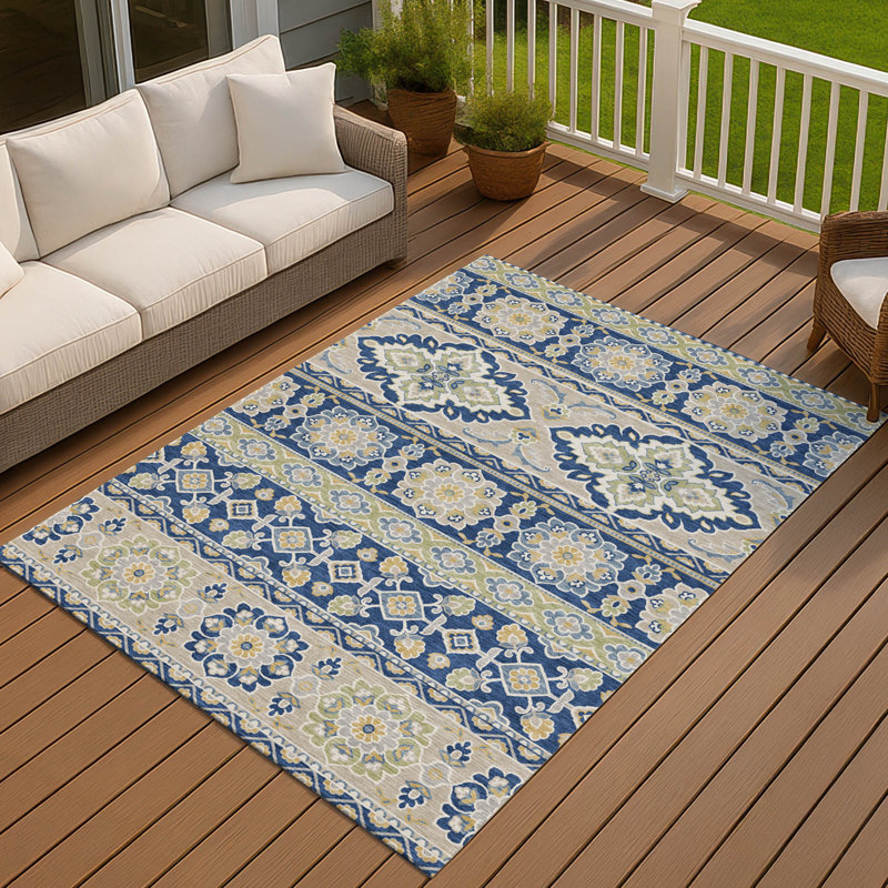 Machine Washable Indoor/Outdoor Chantille ACN2677 Tribal Rug, Navy, 9' x 12'