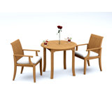 3 Pcs Grade-A Teak Wood Dining Set: 36" Round Table And 2 Lagos Arm Chairs #11LG0702