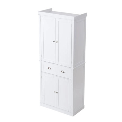 Armoire de rangement pour garde-manger de 72 po, armoires utilitaires autoportantes avec portes, tiroir et 3 tablettes réglables, garde-manger haut pour la cuisine, le salon, la salle à manger, la buanderie, blanc