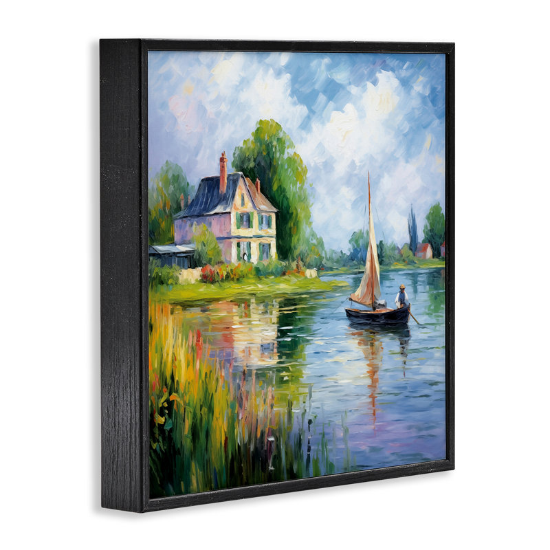 Bateau dérivant près de la côte, estampe numérique, design par Heidi Kuntz, Giclée encadrée noir minuit, H 12 po x l 12 po