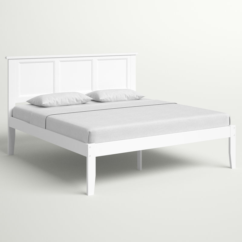 Clyda Solid Wood Panel Bed, White, King