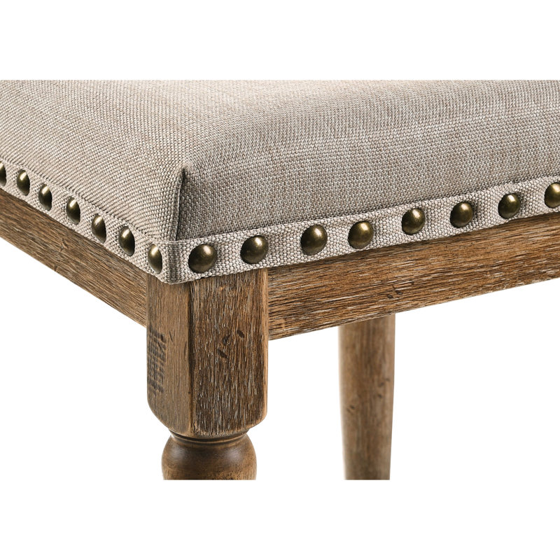 Tabouret à hauteur de comptoir en tissu beige (2), finition chêne vieilli et élégant pour un usage quotidien 2 tabourets - Coussin et style charmant