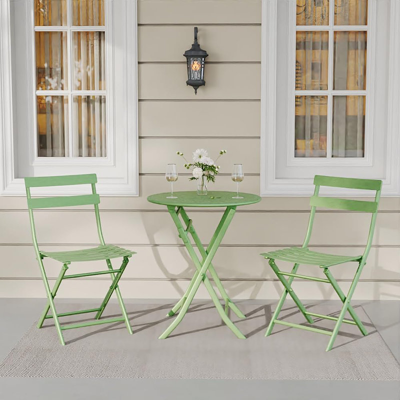 3-Piece Folding Bistro Set, Foldable Patio Furniture Set With Premium Frame, Green