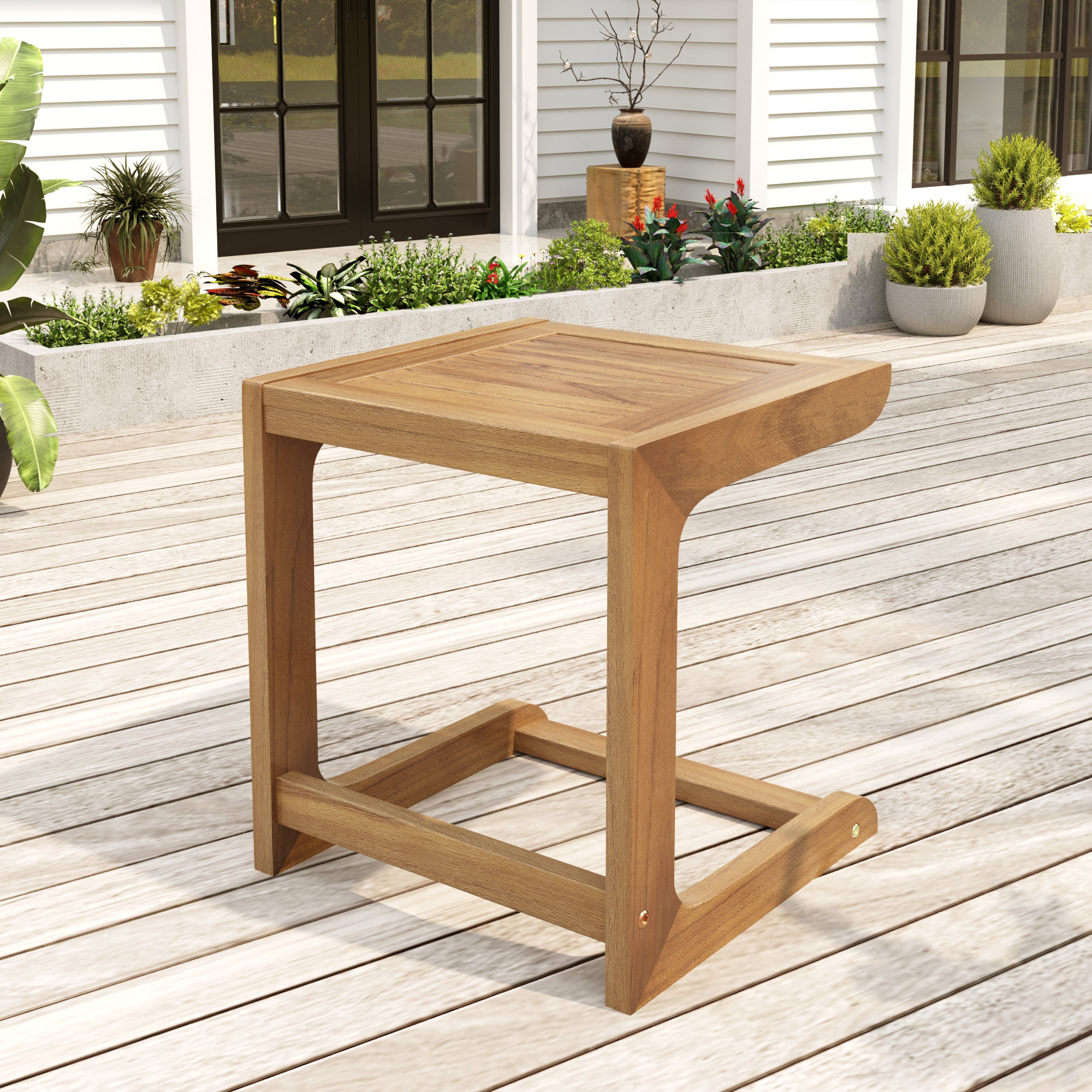 Ebern Designs Harry Patio C-Shaped Acacia Wood Side Table Wayfair