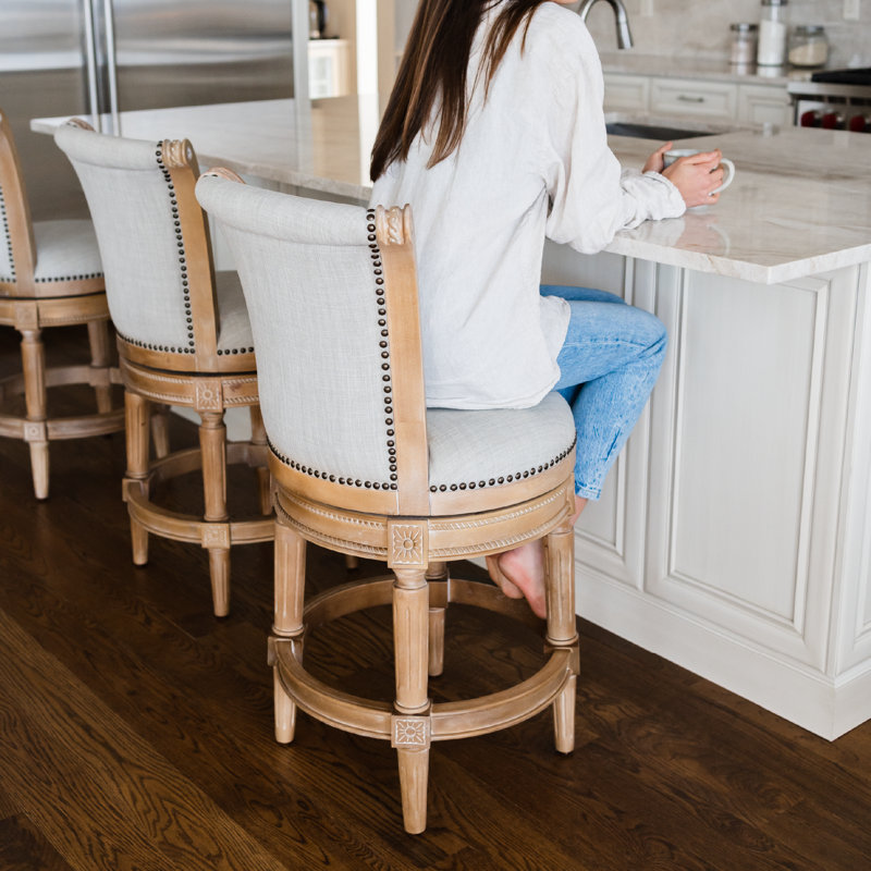 Maven Lane Pullman Stool with Fabric Upholstery, Counter Stool (26" Seat Height), Weathered Oak, Single