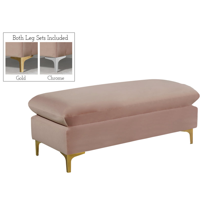 Naomi 48" Wide Velvet Rectangle Standard Ottoman, Pink Velvet