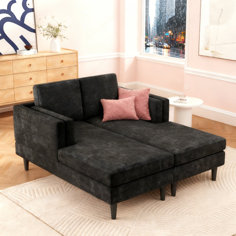 Méridienne Méridienne 53,5 po avec accoudoirs à double couche pour salon, Noir