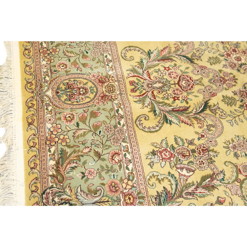 Hand Knotted Wool Oriental Area Rug in Gold And Light Green